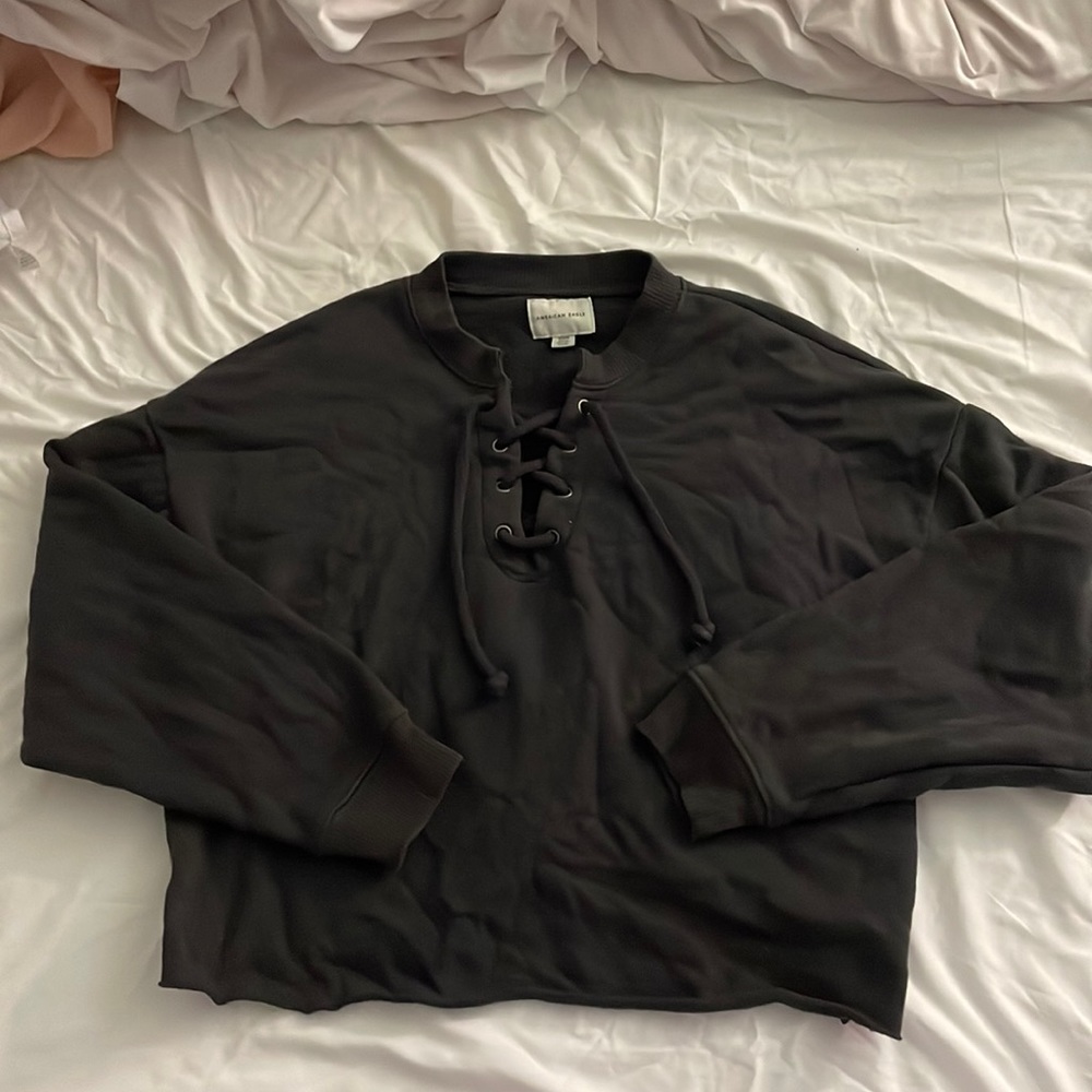 American eagle lace up fleece crewneck size M